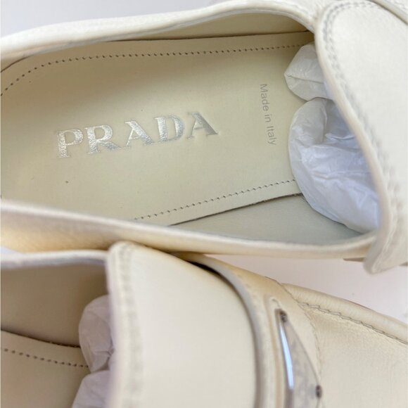 Prada Men Loafers Ivory Leather Moccasins Size 9.5 - Picture 10 of 15